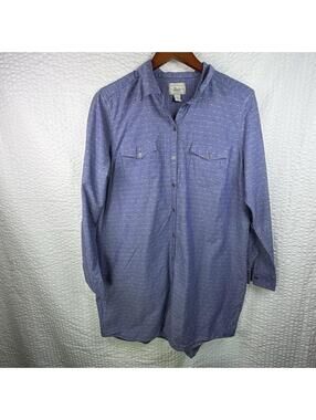 G.H. Bass & Co.  Blue w/White Swiss Dot Cotton Shirt Dress Missing Belt XL